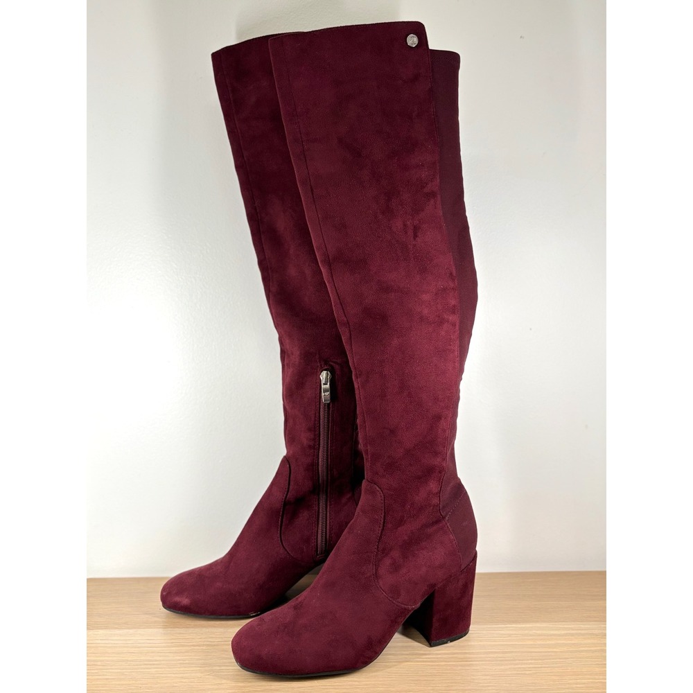 Marc Fisher Burgundy Faux Suede Over The Knee Block Heel Boots Size 6.5M